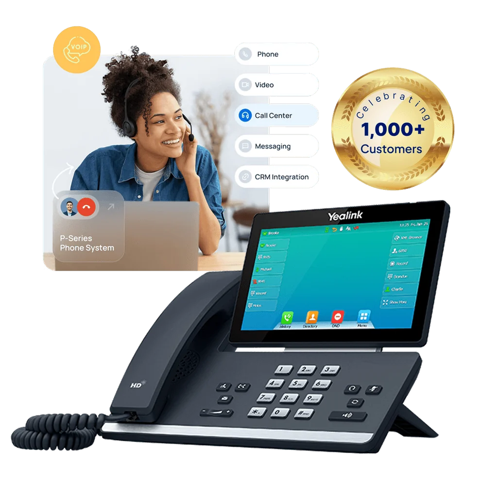 Desk phone and softphone app with phone, video, messaging and CRM features